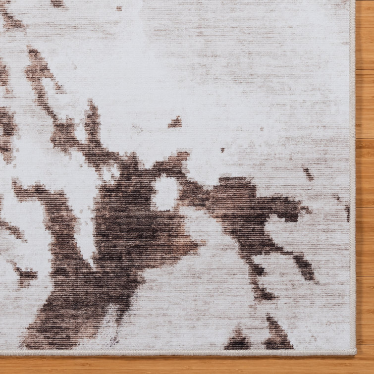 Large Brown and White Synthetic Rectangular Area Rug