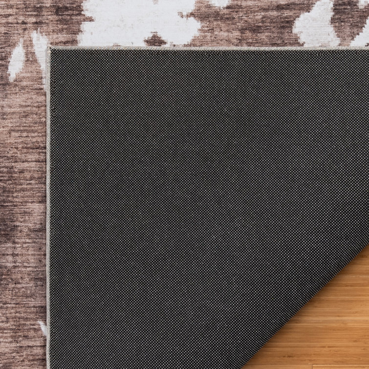 Large Brown and White Synthetic Rectangular Area Rug