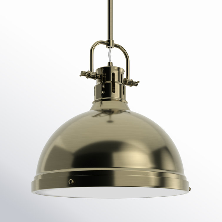 Aged Brass and Glass Single Dome Pendant Light