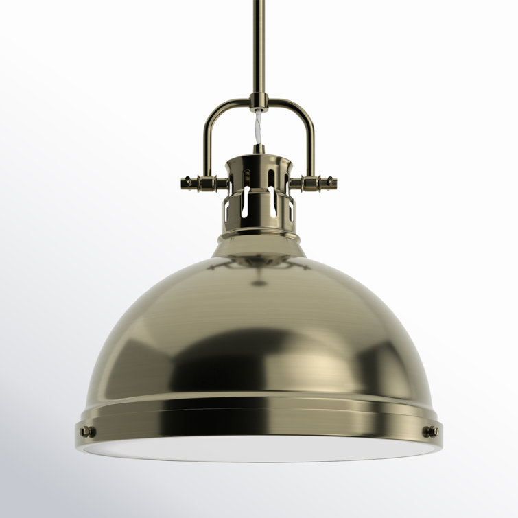 Aged Brass and Glass Single Dome Pendant Light