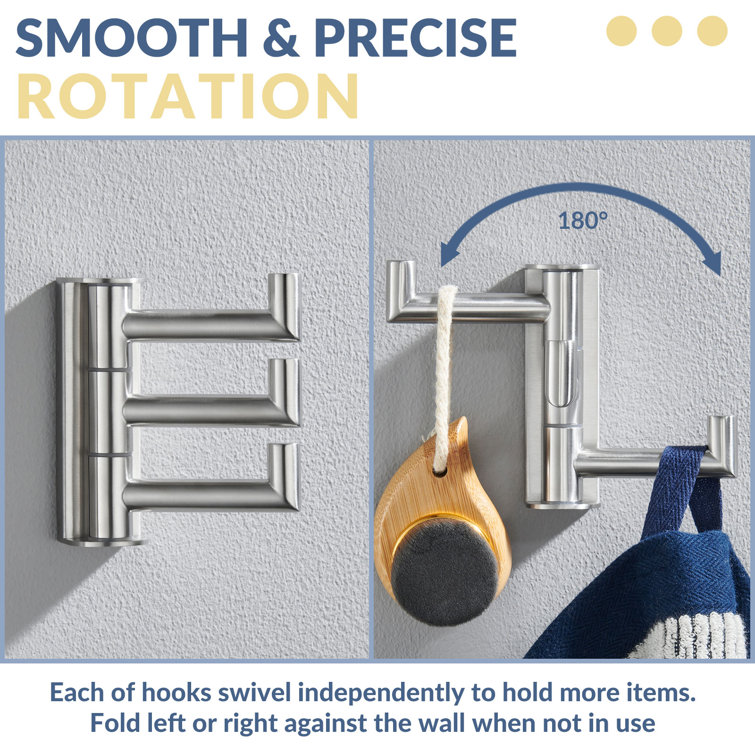 Brushed Nickel 3-Arm Swivel Stainless Steel Wall Hook