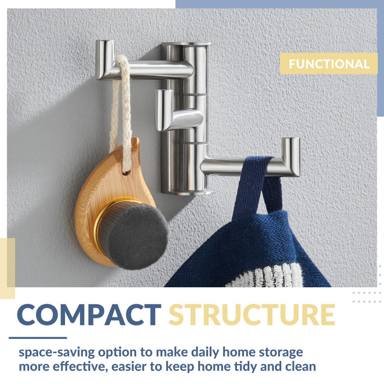 Brushed Nickel 3-Arm Swivel Stainless Steel Wall Hook