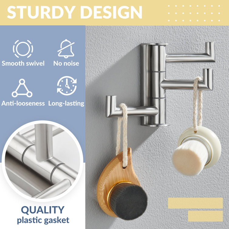 Brushed Nickel 3-Arm Swivel Stainless Steel Wall Hook