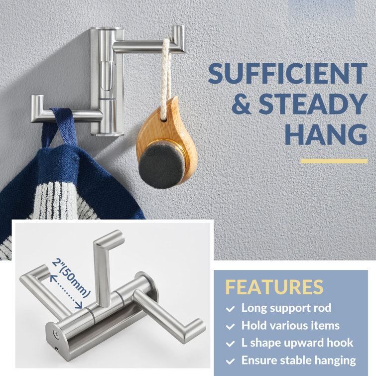 Brushed Nickel 3-Arm Swivel Stainless Steel Wall Hook
