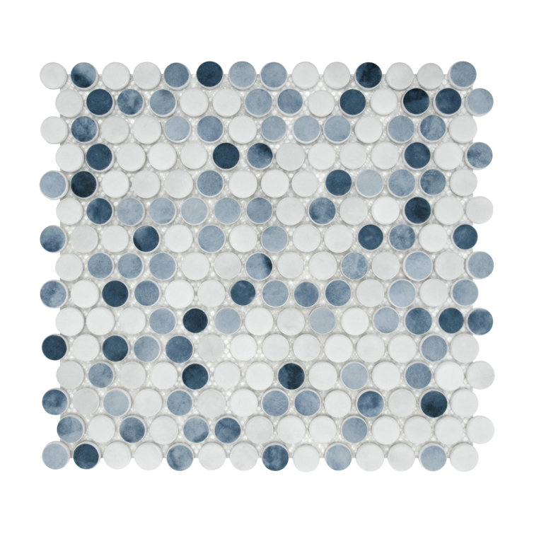 Blue Penny Round Recycled Glass Mosaic Tile 11" x 10"