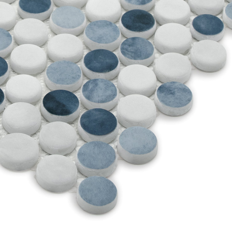 Blue Penny Round Recycled Glass Mosaic Tile 11" x 10"
