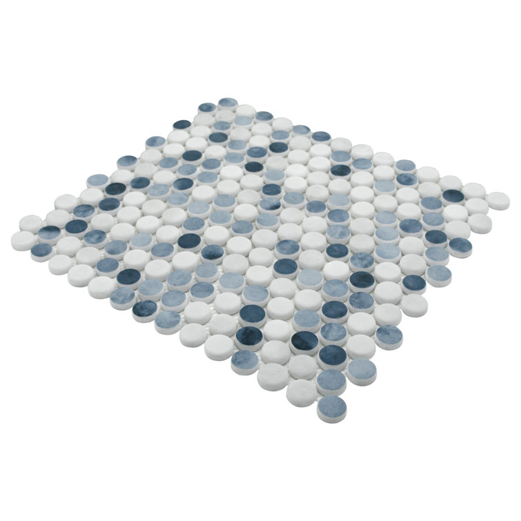 Blue Penny Round Recycled Glass Mosaic Tile 11" x 10"