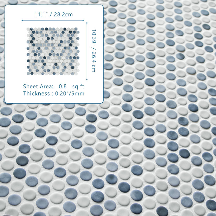 Blue Penny Round Recycled Glass Mosaic Tile 11" x 10"