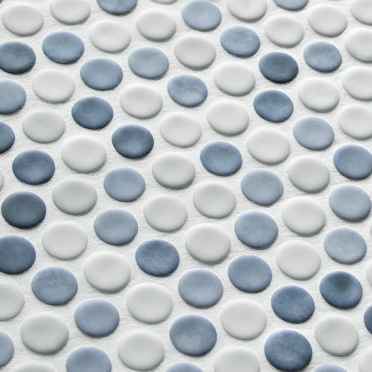 Blue Penny Round Recycled Glass Mosaic Tile 11" x 10"