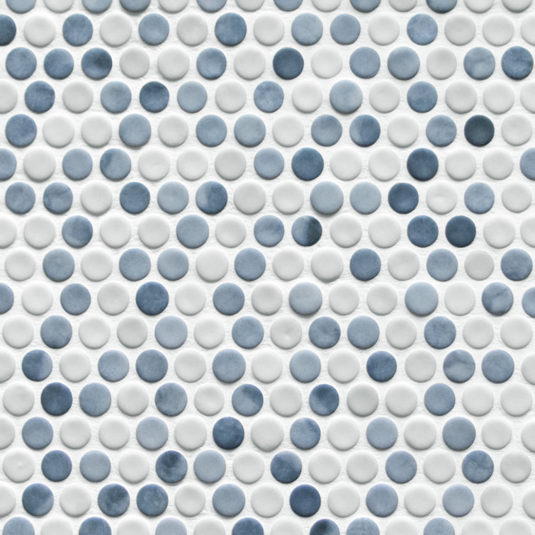 Blue Penny Round Recycled Glass Mosaic Tile 11" x 10"