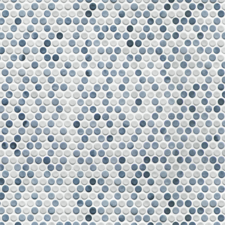 Blue Penny Round Recycled Glass Mosaic Tile 11" x 10"