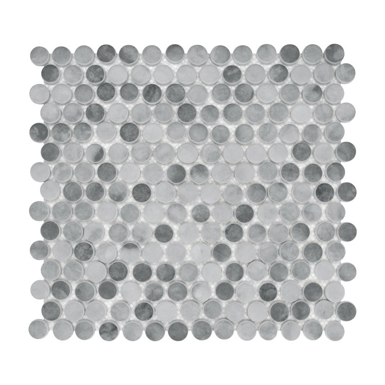 Gray Penny Round Recycled Glass Mosaic Tile 11" x 10"