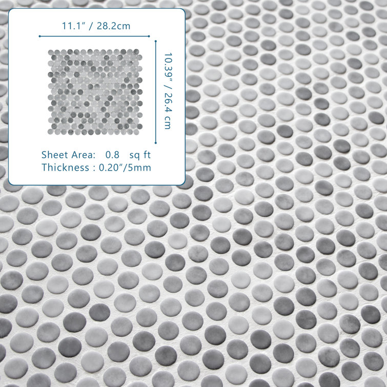 Gray Penny Round Recycled Glass Mosaic Tile 11" x 10"
