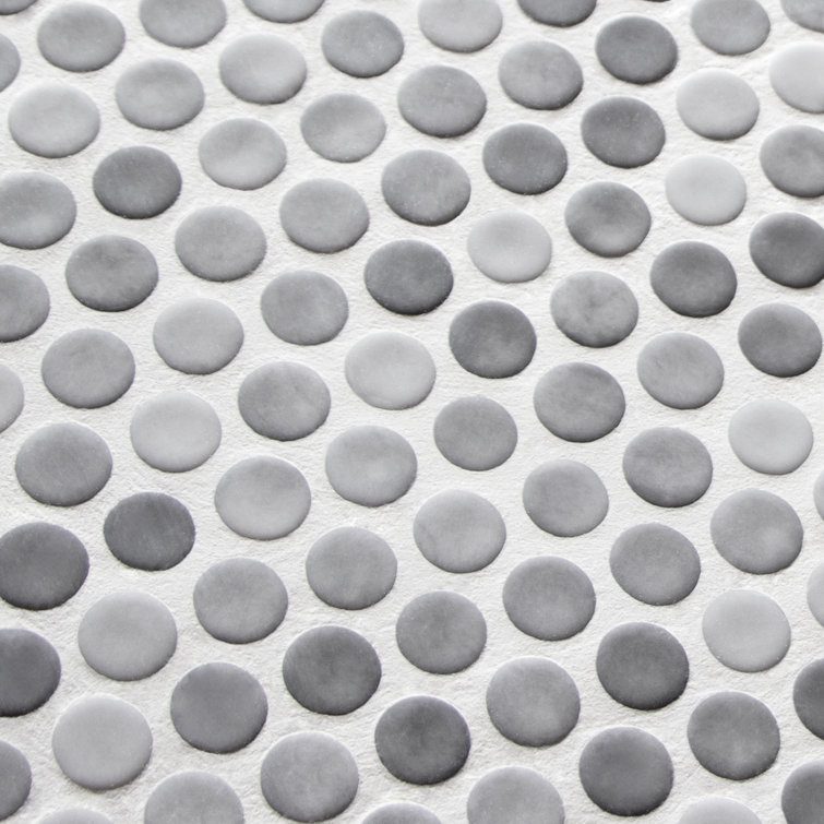 Gray Penny Round Recycled Glass Mosaic Tile 11" x 10"