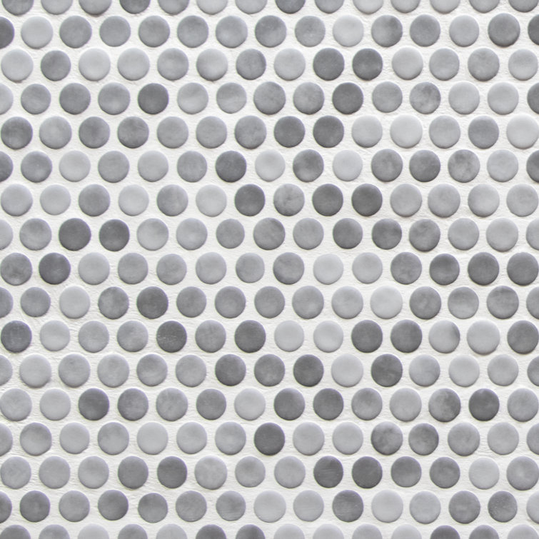 Gray Penny Round Recycled Glass Mosaic Tile 11" x 10"