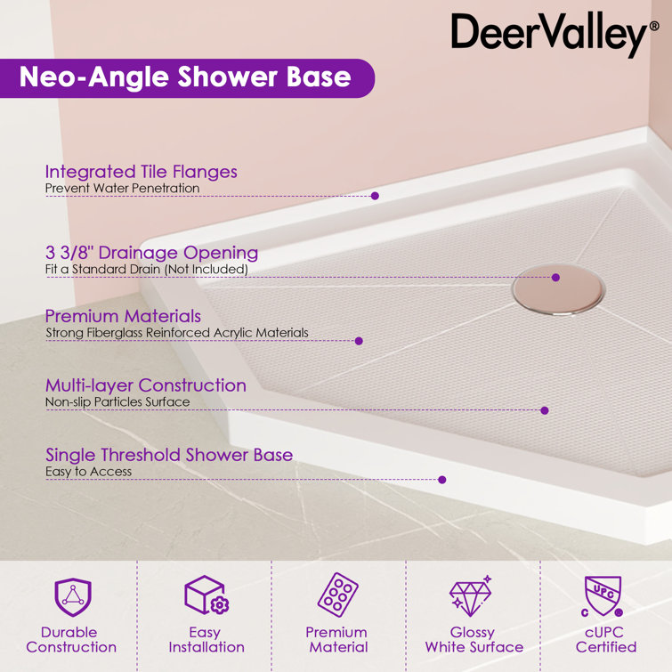 White 36" x 36" Neo-Angle Acrylic Shower Base