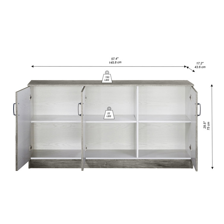 Gray Oak 3-Door Office Credenza with Adjustable Shelving