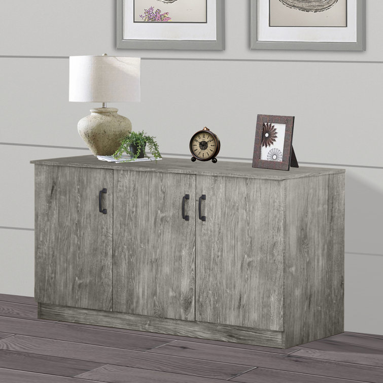 Gray Oak 3-Door Office Credenza with Adjustable Shelving