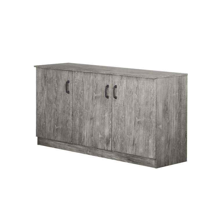 Gray Oak 3-Door Office Credenza with Adjustable Shelving