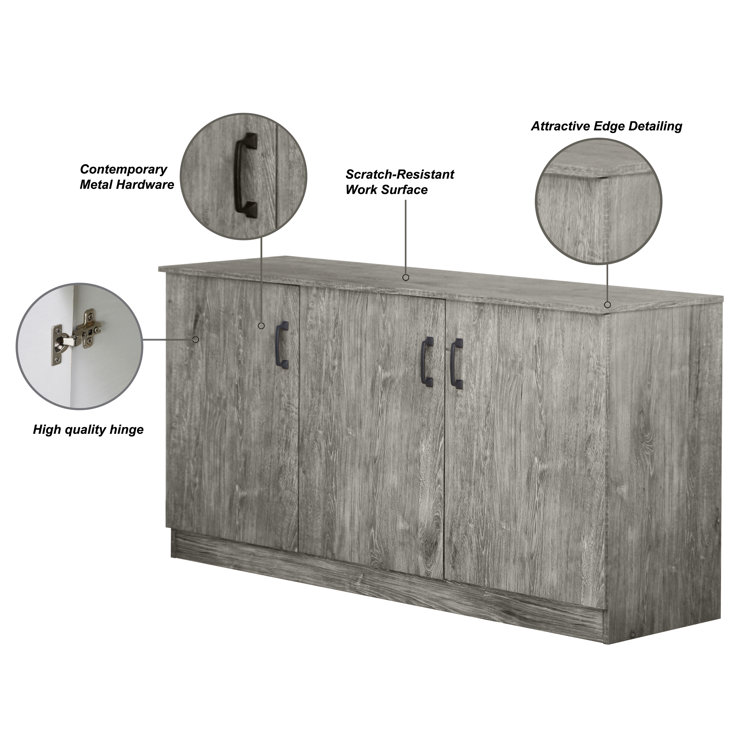 Gray Oak 3-Door Office Credenza with Adjustable Shelving