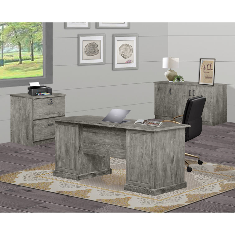 Gray Oak 3-Door Office Credenza with Adjustable Shelving