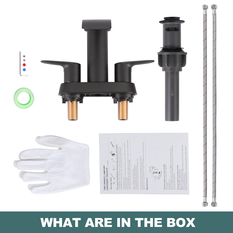 Matte Black Double Handle Waterfall Bathroom Faucet with Pop-up Drain Kit