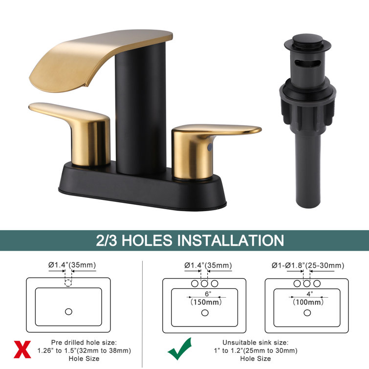 Gold and Matte Black Stainless Steel Double Handle Waterfall Bathroom Faucet
