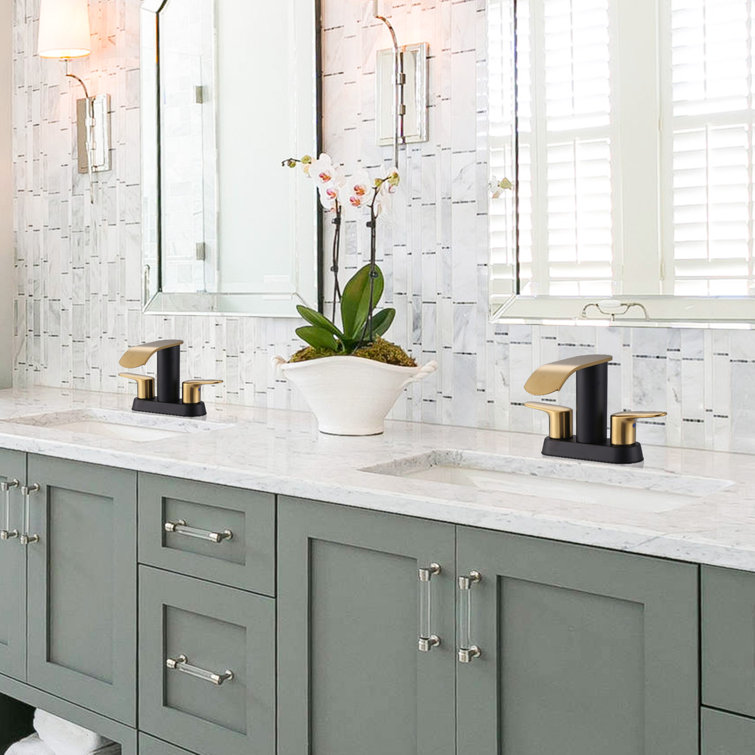 Gold and Matte Black Stainless Steel Double Handle Waterfall Bathroom Faucet