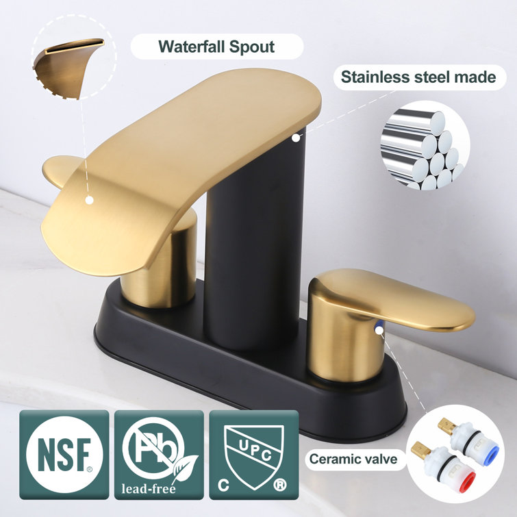 Gold and Matte Black Stainless Steel Double Handle Waterfall Bathroom Faucet