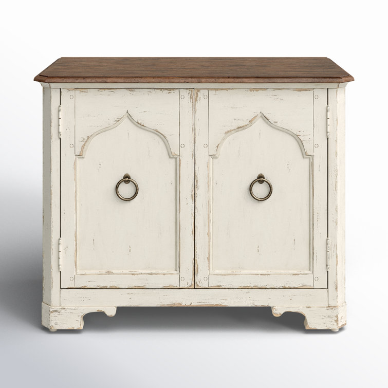 Rustic Cream and Brown 2-Door Oak Veneer Nightstand