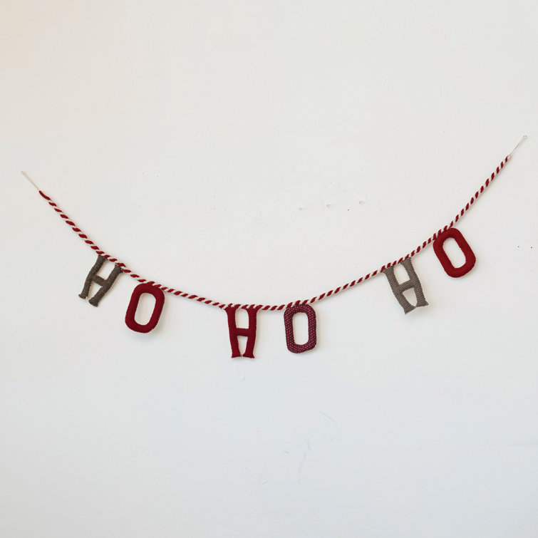 Handmade Red and White Wool Felt Ho Ho Ho Garland