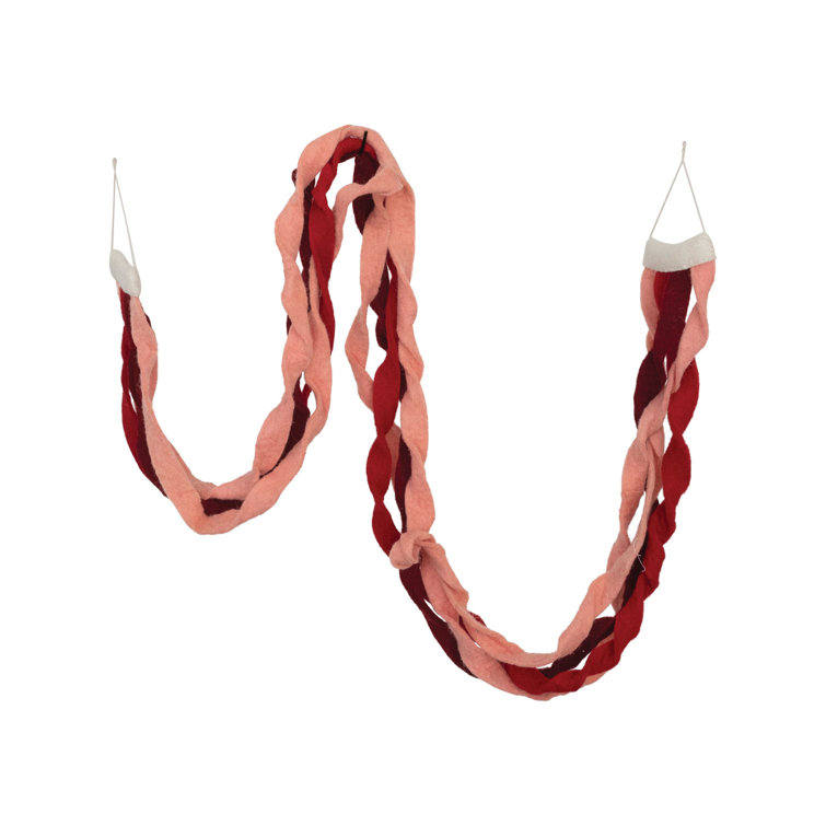 Pink and Red Wool Felt Ribbon Garland for Front Door