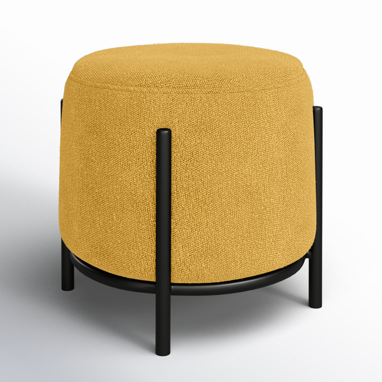 Yellow Polyester Round Upholstered Iron Accent Stool