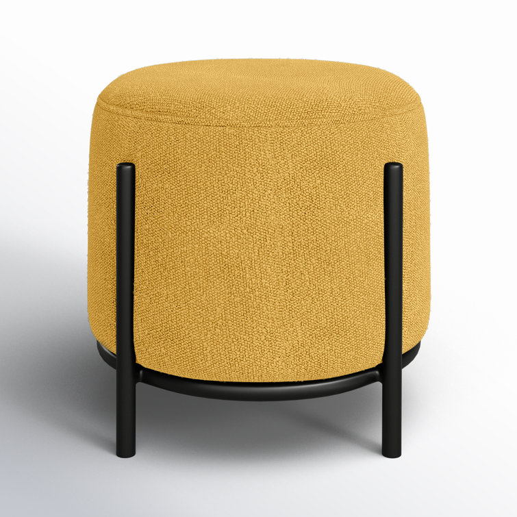 Yellow Polyester Round Upholstered Iron Accent Stool