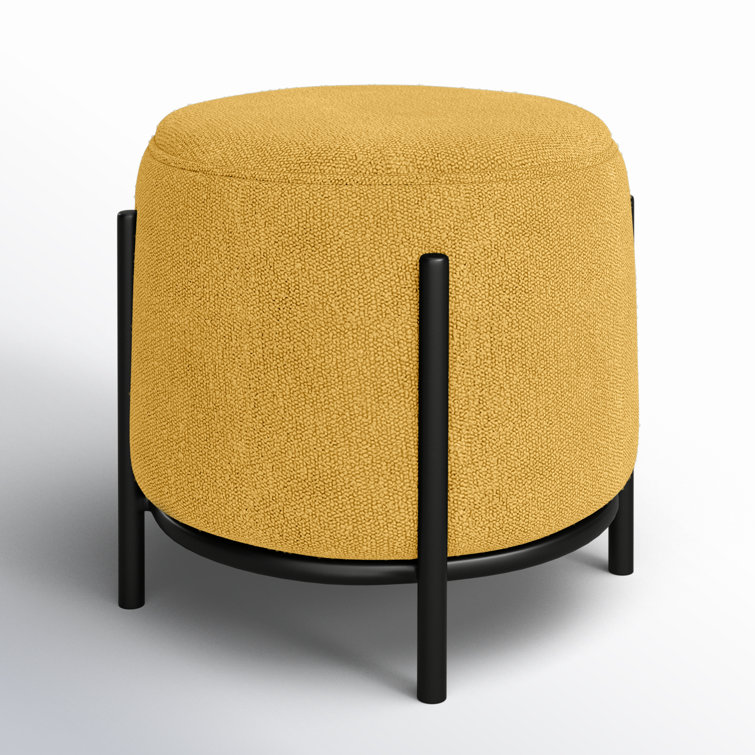 Yellow Polyester Round Upholstered Iron Accent Stool