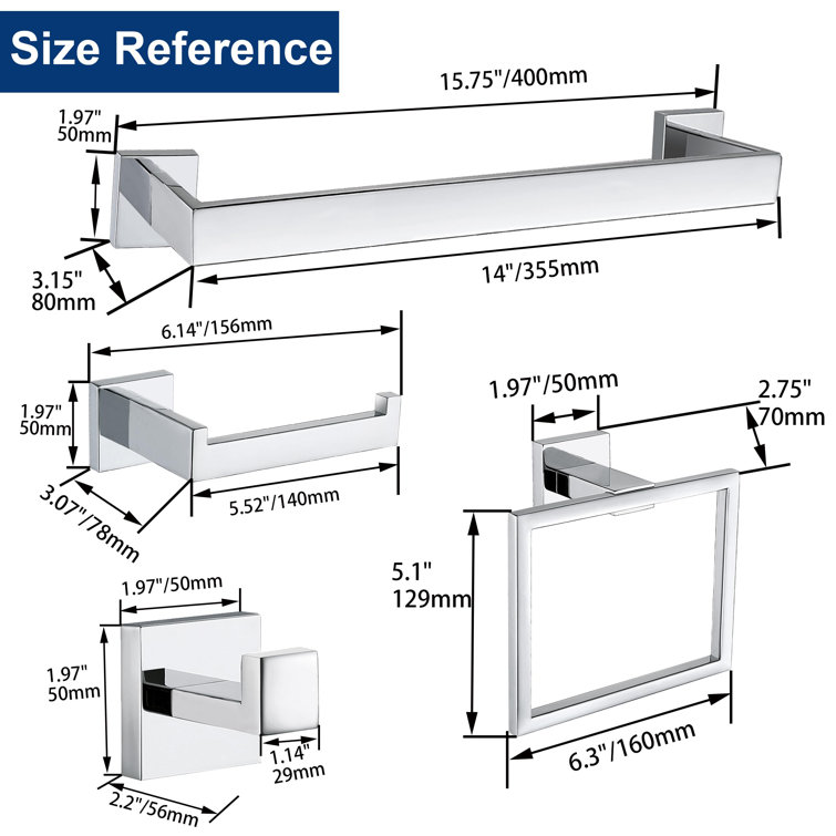 Polished Chrome 5-Piece Stainless Steel Bathroom Hardware Set