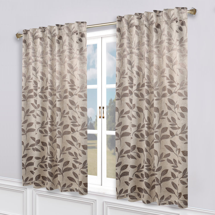 Espresso Leaves 52" x 84" Blackout Curtains with Back Tabs
