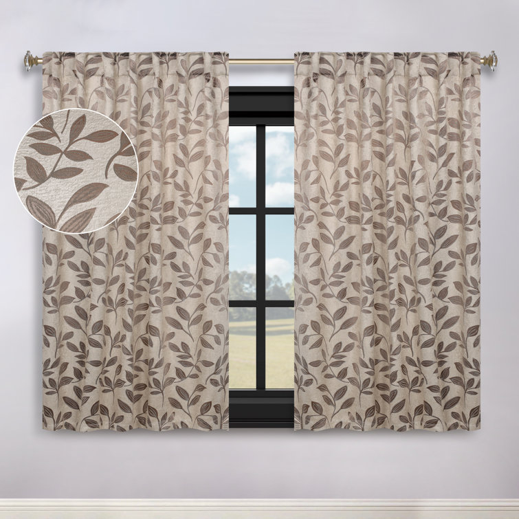 Espresso Leaves 52" x 84" Blackout Curtains with Back Tabs