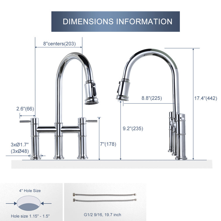 Chrome High-Arc Double Handle Kitchen Faucet with Pull-Out Spray