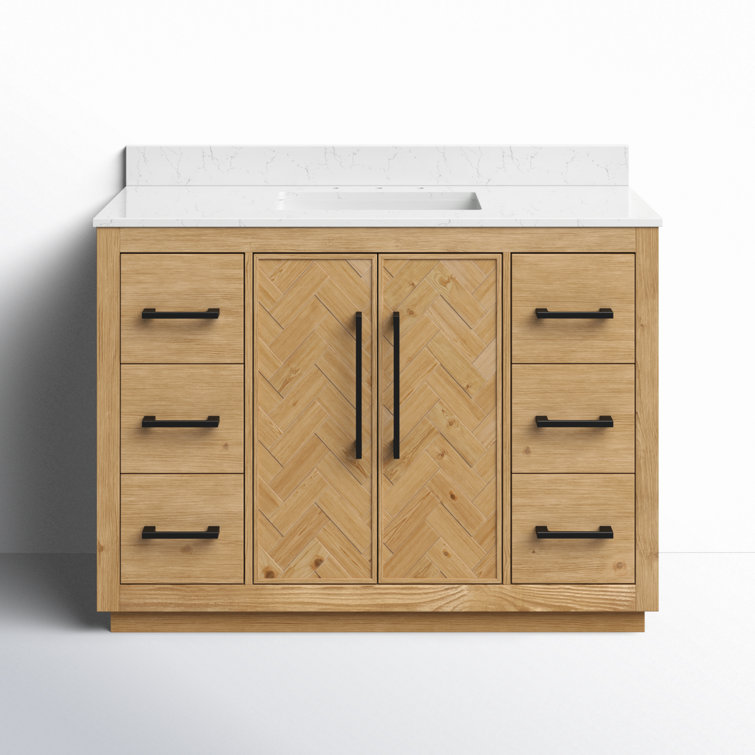 Jareth 48'' Natural Wood Single Bathroom Vanity with White Stone Top