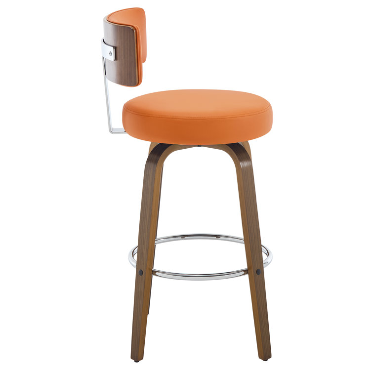 Orange Swivel Upholstered Bar Stools with Wood Legs, Set of 3