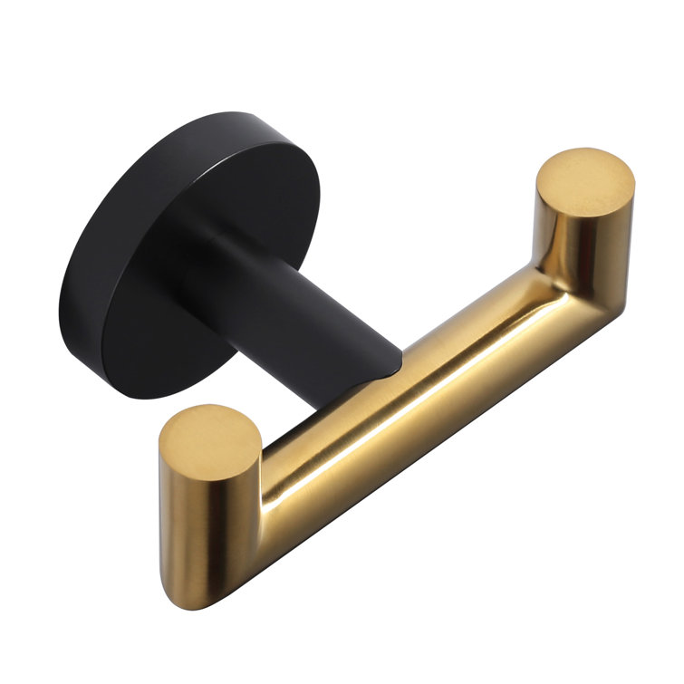 Black and Brushed Gold Stainless Steel Double Towel Hook