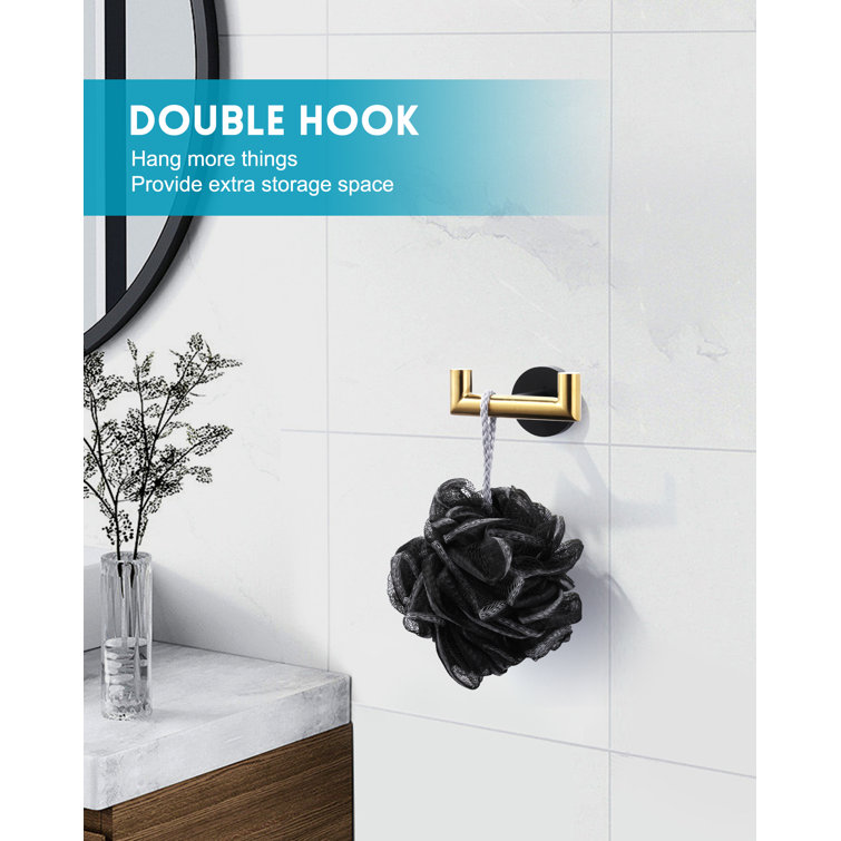 Black and Brushed Gold Stainless Steel Double Towel Hook