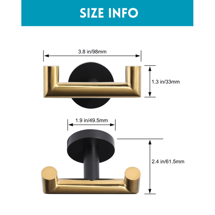 Black and Brushed Gold Stainless Steel Double Towel Hook