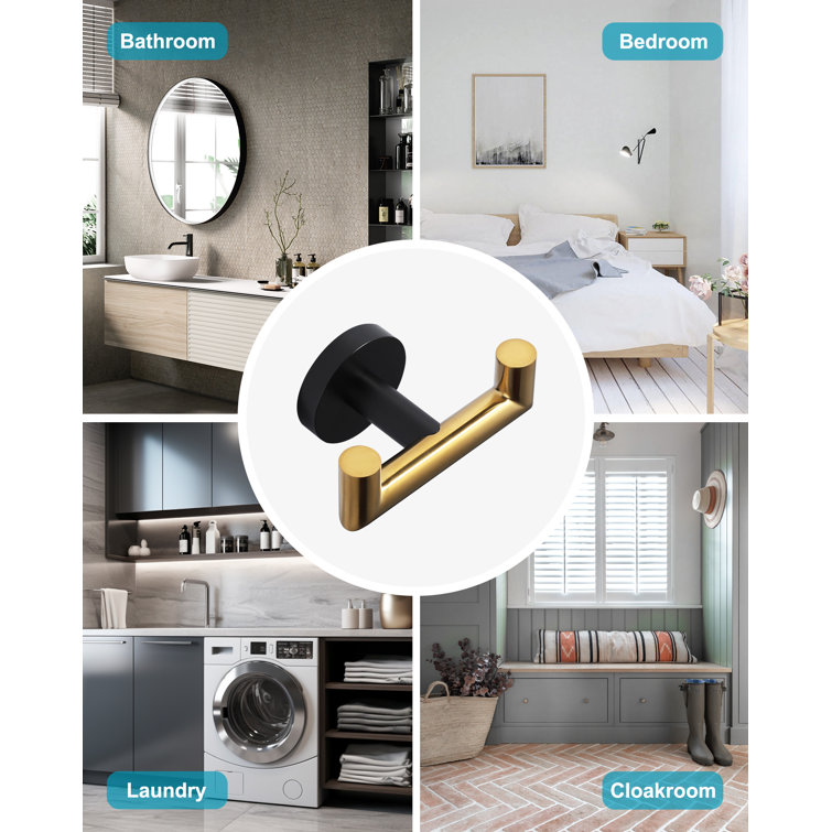 Black and Brushed Gold Stainless Steel Double Towel Hook