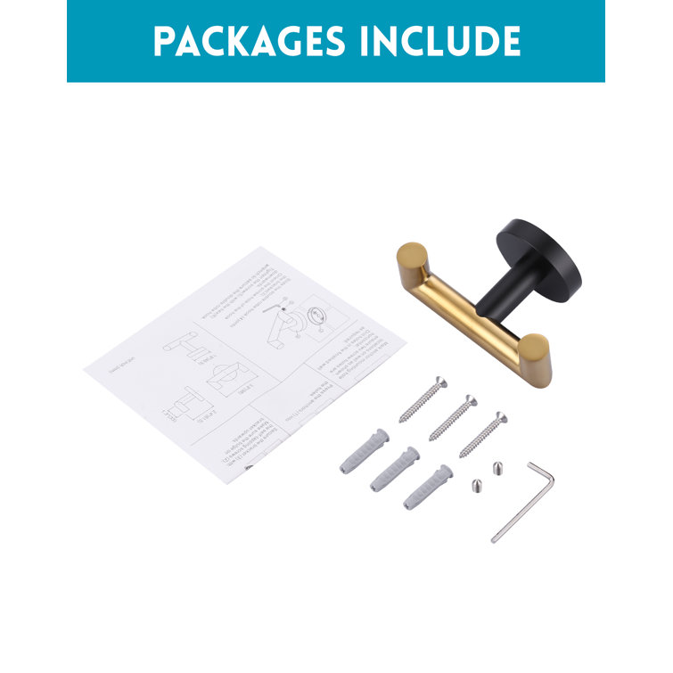 Black and Brushed Gold Stainless Steel Double Towel Hook