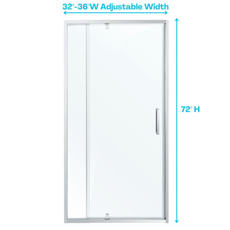 36'' W x 72'' H Clear Glass Pivot Shower Door with Chrome Frame