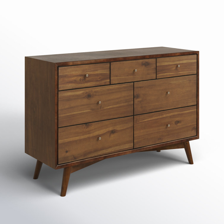 Natural Walnut Mid-Century 7-Drawer Double Dresser