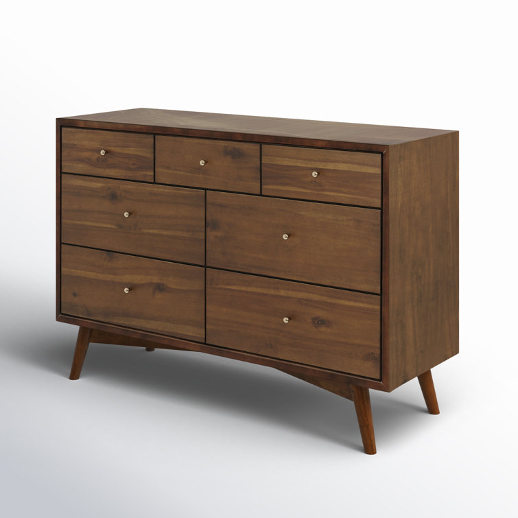 Natural Walnut Mid-Century 7-Drawer Double Dresser