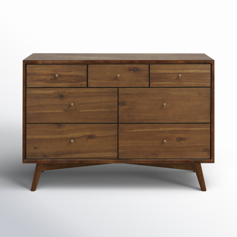 Natural Walnut Mid-Century 7-Drawer Double Dresser